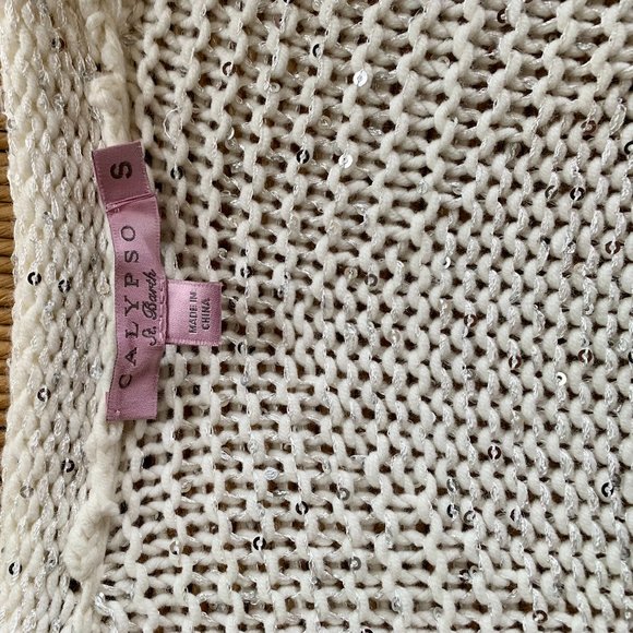 Calypso St. Barths white cotton sequin cardigan, size S - Picture 3 of 4